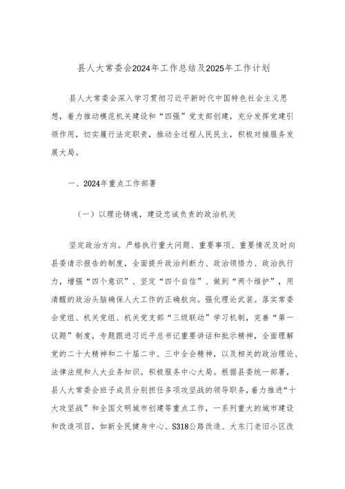 县人大常委会2024年工作总结及2025年工作计划.docx