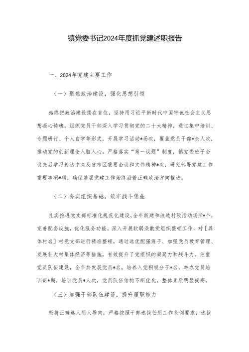 镇党委书记 2024 年度抓党建述职报告.docx