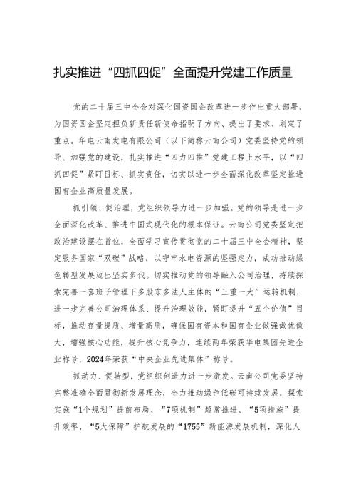 扎实推进“四抓四促”全面提升党建工作质量.docx