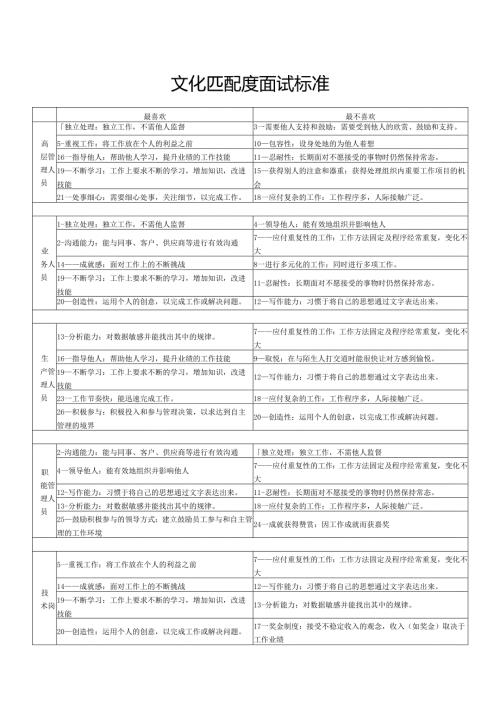 文化匹配度面试标准.docx