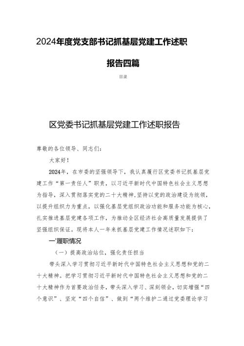 2024年度党支部书记抓基层党建工作述职报告 四篇.docx