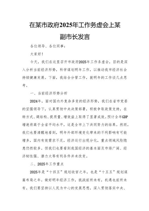 在某市政府2025年工作务虚会上某副市长发言.docx