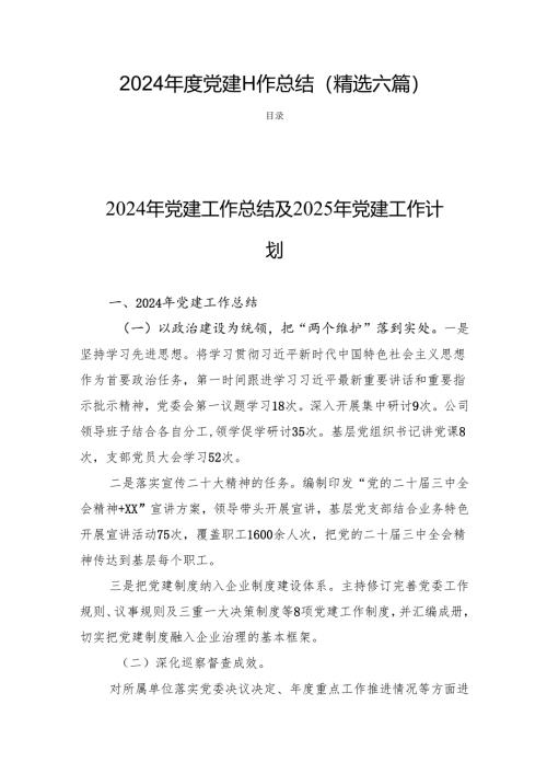 2024年度党建工作总结（精选六篇）.docx