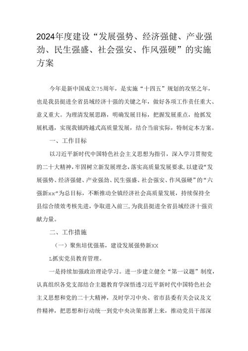 2024年度建设“发展强势、经济强健、产业强劲、民生强盛、社会强安、作风强硬”的实施方案.docx