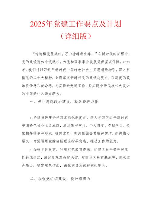 2025 年党建工作要点及计划（详细版）.docx