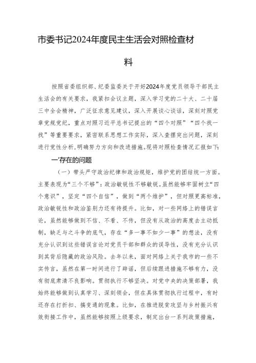 2024年度民主生活会对照检查材料 10篇.docx