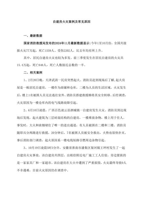 自建房火灾案例及常见原因（2024年）.docx