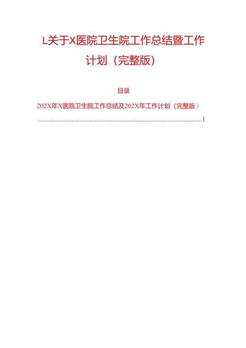 1.关于X医院卫生院工作总结暨工作计划（完整版）.docx