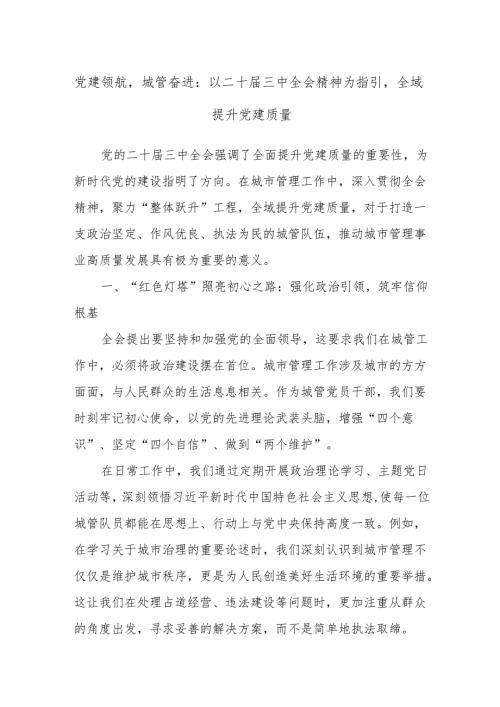 党建领航城管奋进：以二十届三中全会精神为指引全域提升党建质量.docx