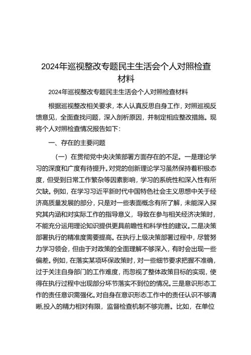 2024年巡视整改专题民主生活会个人对照检查材料（5篇）.docx