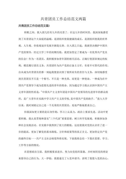 共青团员工作总结范文两篇.docx