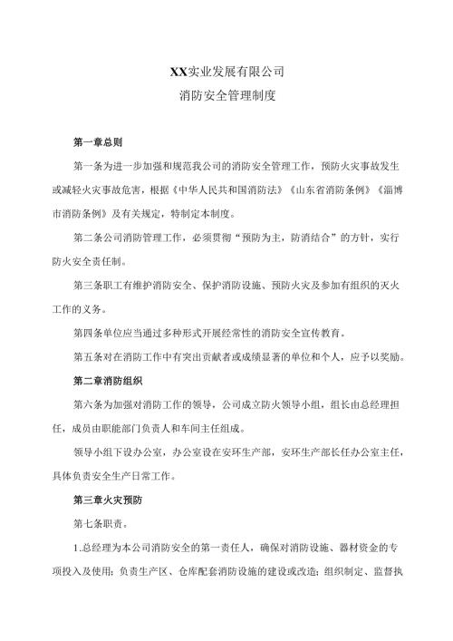 XX实业发展有限公司消防安全管理制度（2024年）.docx