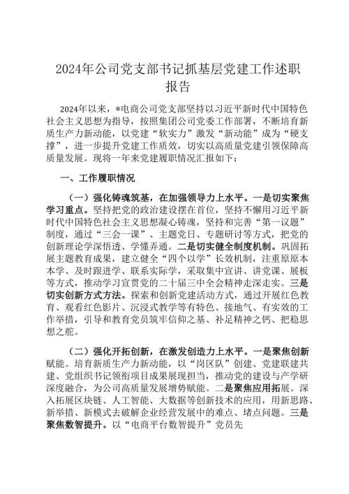 2024年公司党支部书记抓基层党建工作述职报告.docx