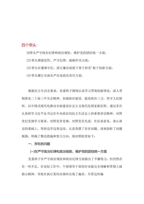 书记2024-2025年度民主生活会“四个带头”个人检查材料.docx