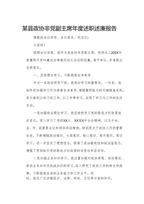 某县政协非党副主席年度述职述廉报告.docx