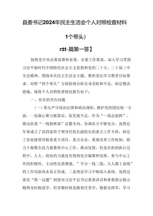 （2篇）县委书记2025年民主生活会个人对照检查材料（四个带头）.docx