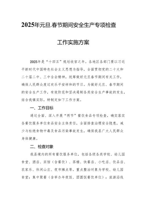 2025年元旦、春节期间安全生产专项检查工作实施方案 （汇编6份）.docx