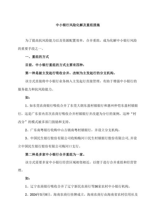 中小银行风险化解及重组措施（2024年）.docx