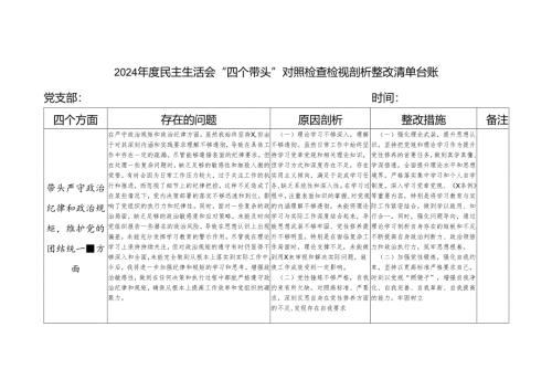 带头增强党性、严守纪律、砥砺作风方面2025年民主生活会四个带头个人存在问题整改清单台账.docx