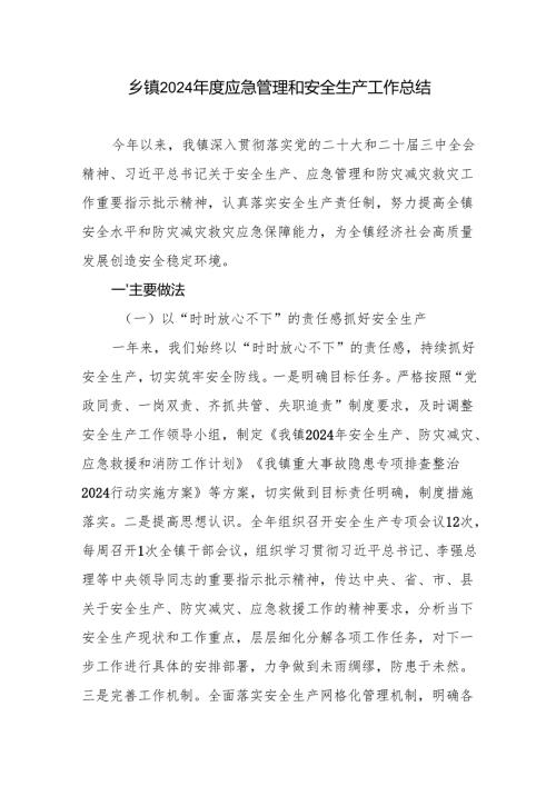 2024年度乡镇应急管理和安全生产工作总结.docx