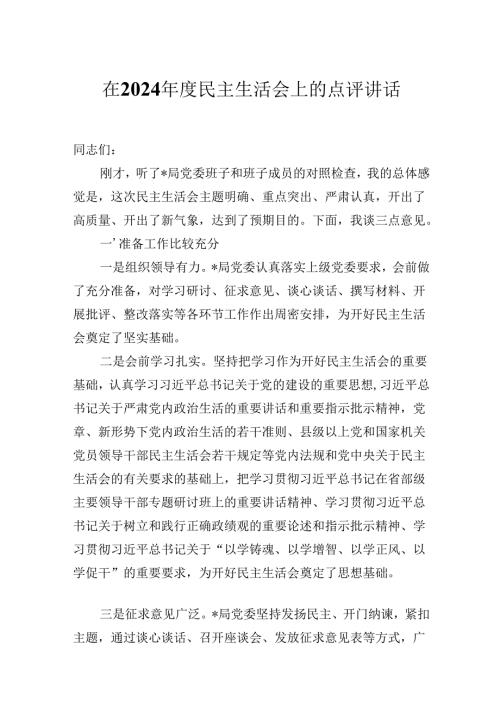 在2024年度民主生活会上的点评讲话.docx
