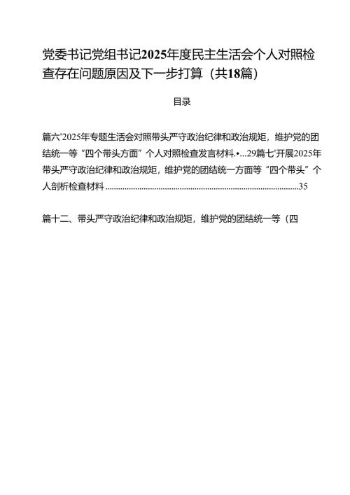 （18篇）党委书记党组书记2025年度民主生活会个人对照检查存在问题原因及下一步打算范文.docx