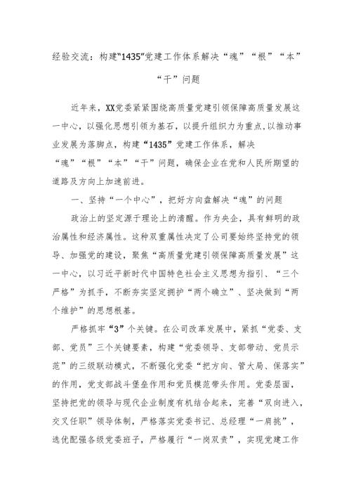 经验交流：构建“1435”党建工作体系解决“魂”“根”“本”“干”问题.docx