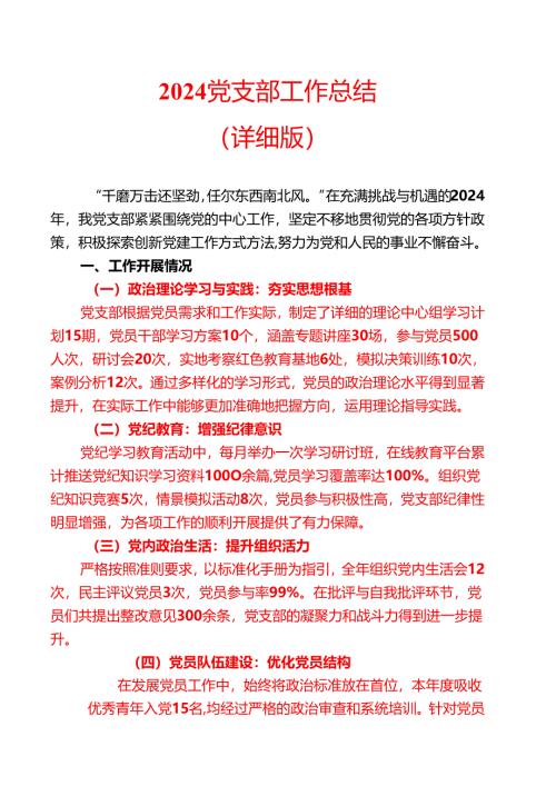2024党支部工作总结（详细版）.docx