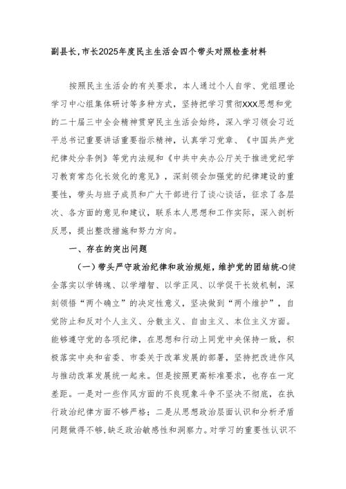 副县长,市长2025年度民主生活会四个带头对照检查材料.docx