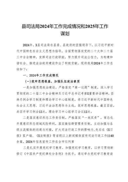 县司法局2024年工作完成情况和2025年工作谋划.docx