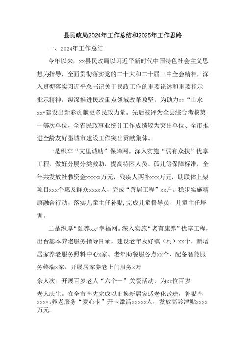 县民政局2024年工作总结和2025年工作思路.docx