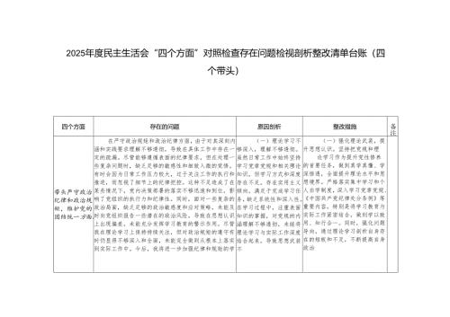 2025年度民主生活会“四个方面”对照检查存在问题检视剖析整改清单台账（四个带头）.docx