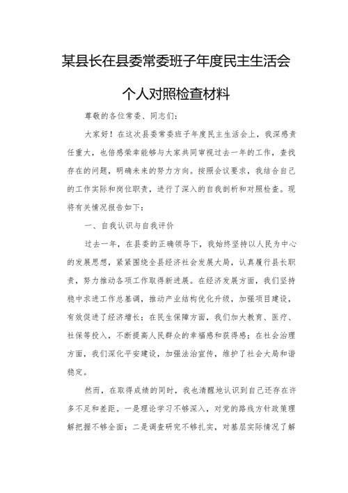 某县长在县委常委班子年度民主生活会个人对照检查材料1.docx
