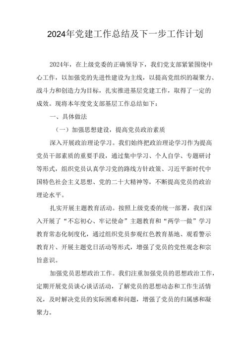 2024年公司《党建》工作总结及下一步工作打算合计5份.docx