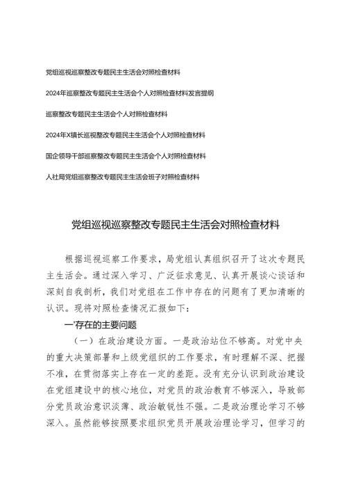 （班子、个人）2024年巡察整改专题民主生活会个人对照检查材料发言提纲.docx