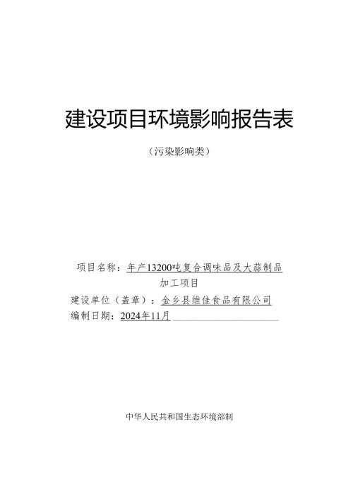 年产13200吨复合调味品及大蒜制品加工项目环评报告表.docx