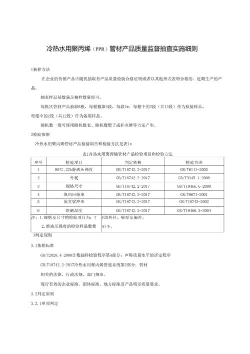 冷热水用聚丙烯（PPR）管材产品质量监督抽查实施细则.docx