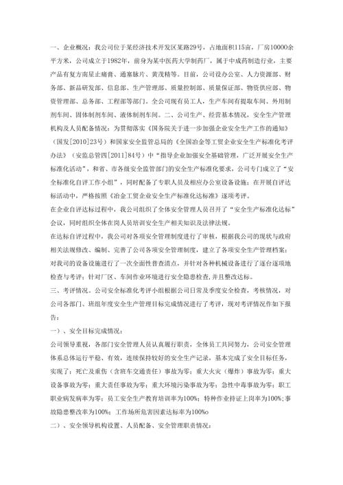 药业有限责任公司安全生产标准化自评报告.docx