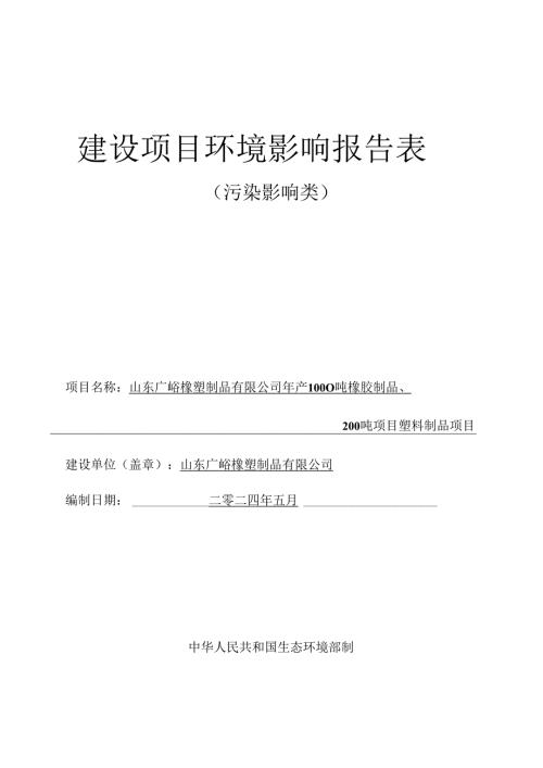 年产1000吨橡胶制品、200吨塑料制品项目环评报告表.docx