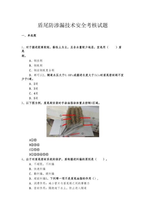 盾尾防渗漏技术安全考核试题.docx