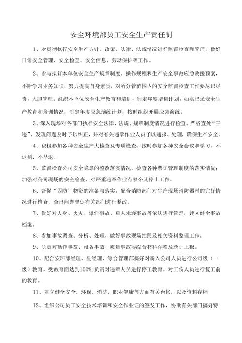 安全环境部员工安全生产责任制.docx