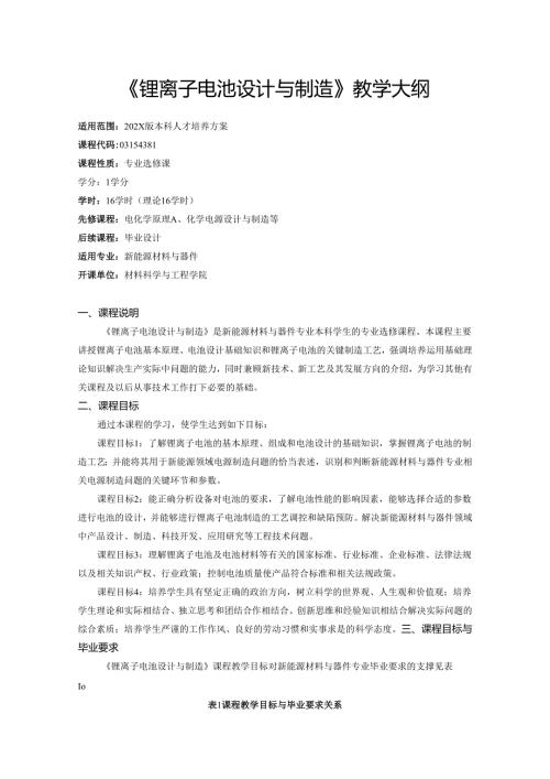 《锂离子电池设计与制造》教学大纲.docx