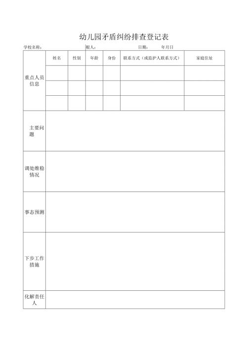 幼儿园矛盾纠纷排查登记表.docx