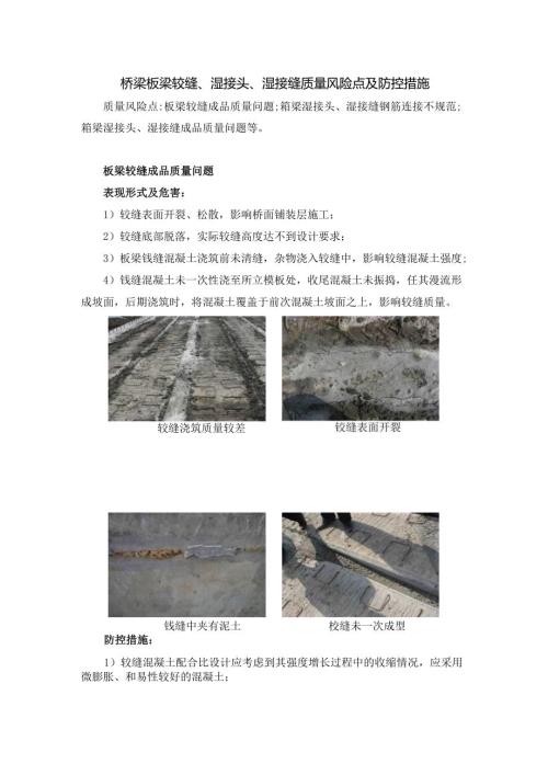 桥梁板梁铰缝、湿接头、湿接缝质量风险点及防控措施.docx