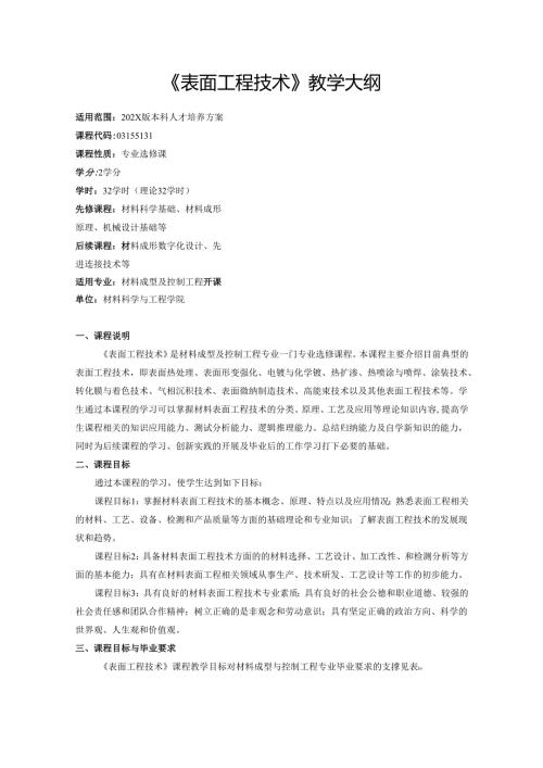 《表面工程技术》教学大纲.docx