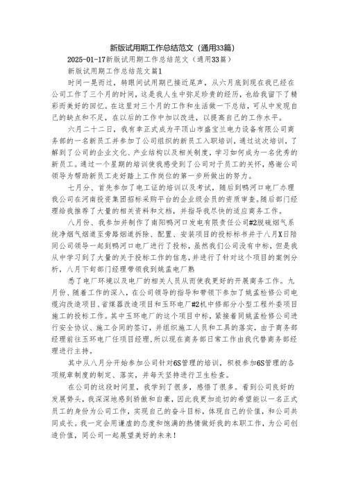 新版试用期工作总结范文（通用33篇）.docx