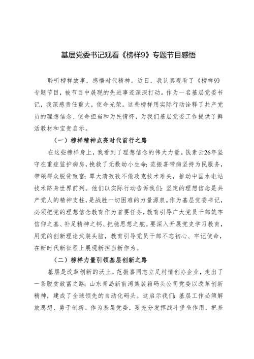 2025年基层党委书记观看《榜样9》专题节目观后感感悟.docx