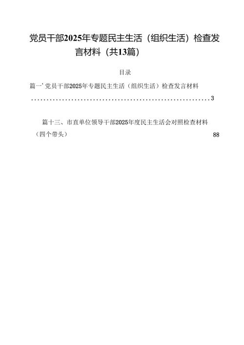 党员干部2025年专题民主生活（组织生活）检查发言材料13篇（详细版）.docx