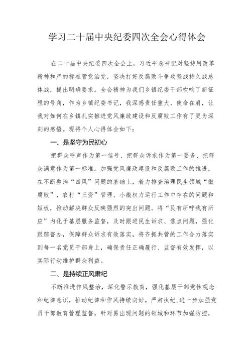 学习《二十届中央纪委四次全会》个人心得体会 （合计18份）.docx