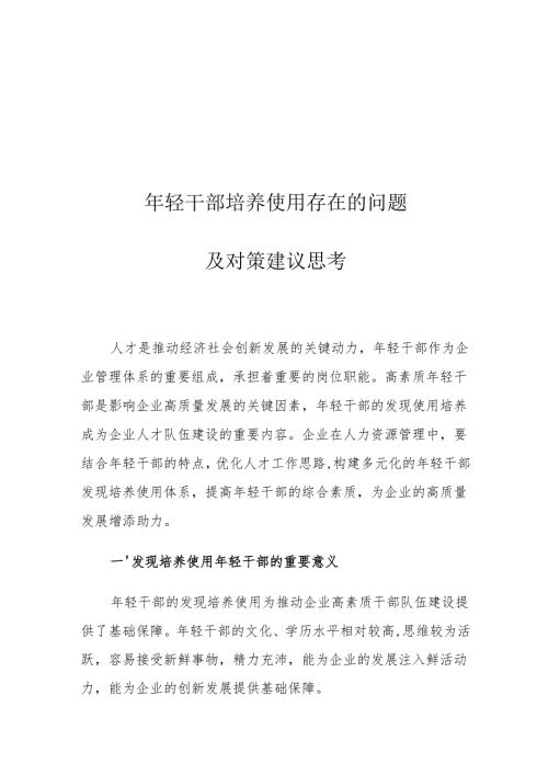 年轻干部培养使用存在的问题及对策建议思考.docx